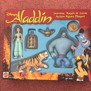 Disney Aladdin Jasmine, Rajah & Genie Playset - Blue, Orange, Gold